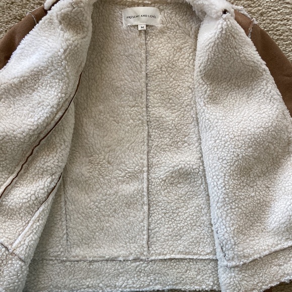 Faux Suede Sherpa Lined Short Moto Style Jacket - Picture 6 of 11